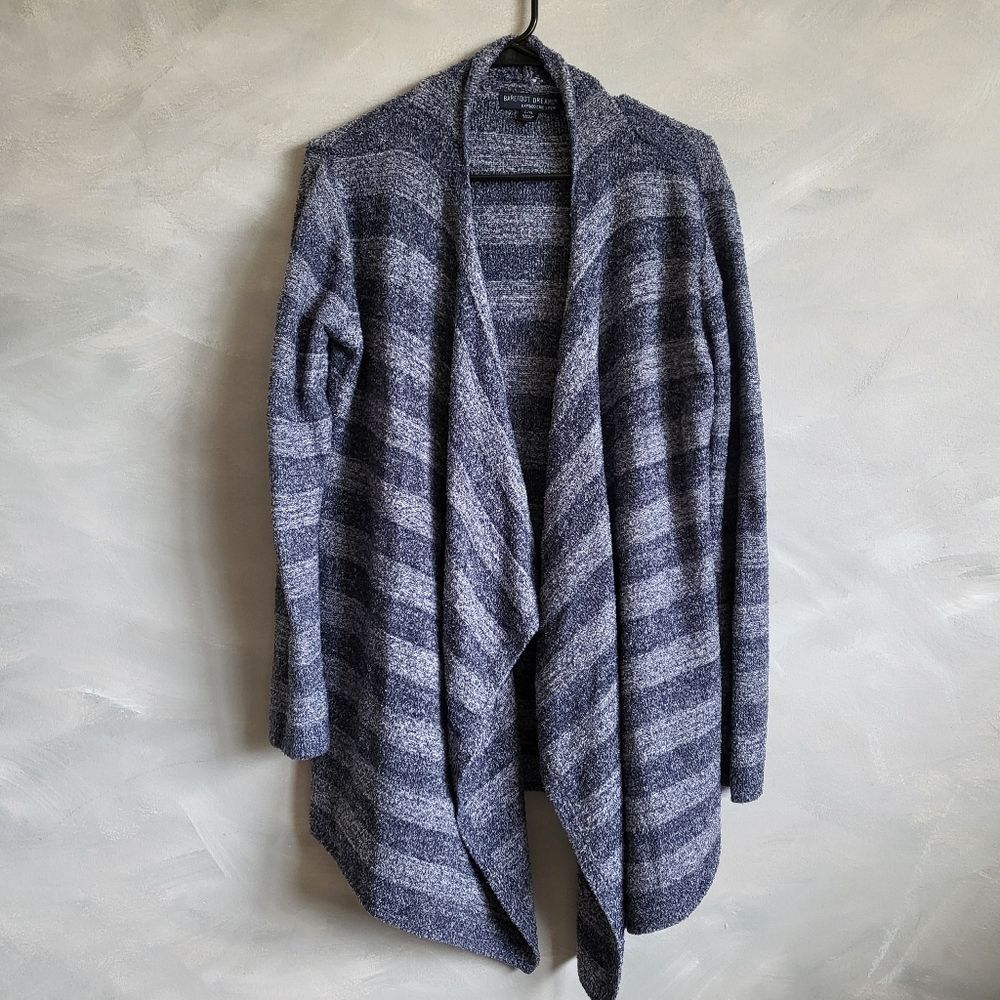 Barefoot Dreams Womens Bamboo Chic Lite Striped Cardigan Sweater Size L/XL Blue